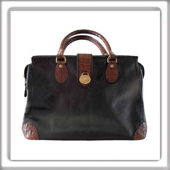Brahmin Handbags - Vintage Brahmin Tuscan Pecan Croc Black Tan Leather Bag Purse Satchel